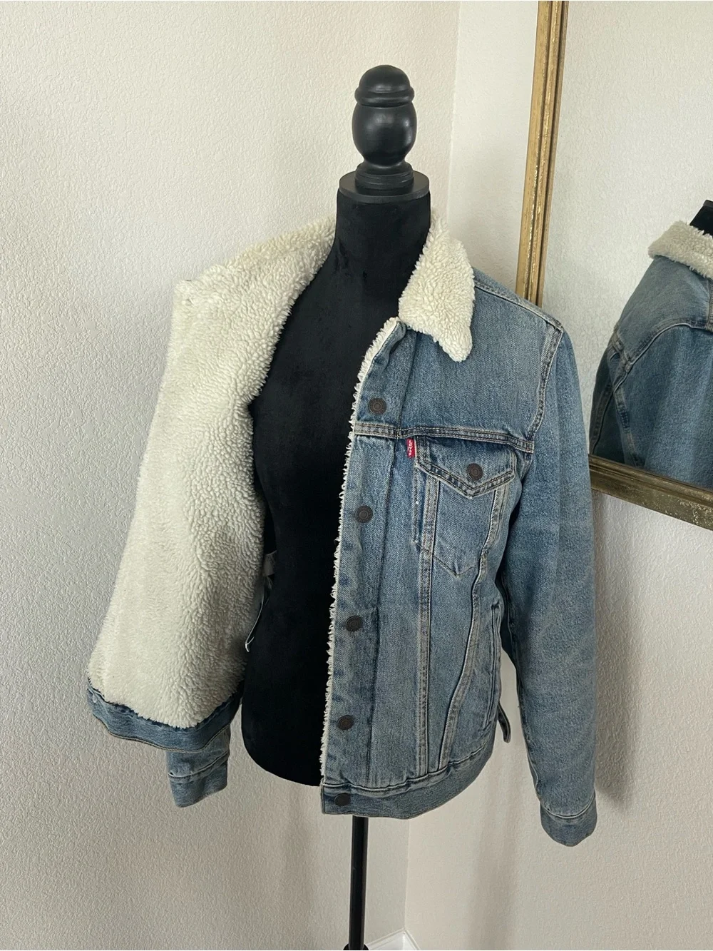 Levi's Light Blue Denim Sherpa Jacket with Cream Collar